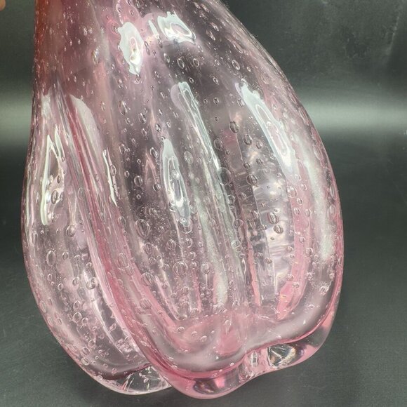 Large Art Glass Vase Vessel Pink Flower Shape Vas With Air Bubbles All Over Vase - Picture 6 of 16